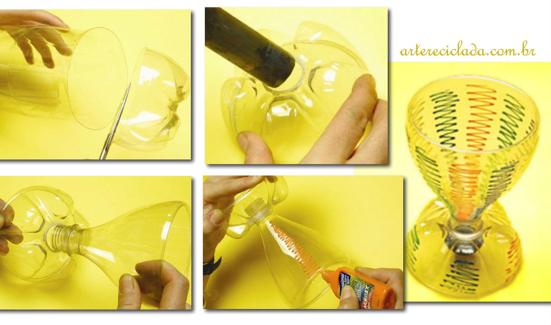 Como fazer uma taça ou copo com garrafas PET