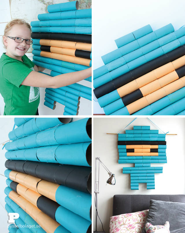 boneco reciclado de rolinhos de papel higiênico