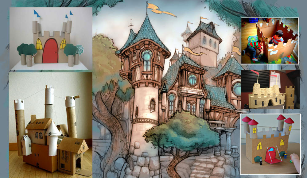 Castelo de brinquedo com recicláveis