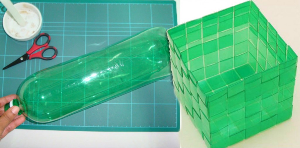 Caixa feita com filetes de PET